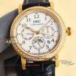 AAA replica IWC white dial gold carved diamond bezel multi-function watch 